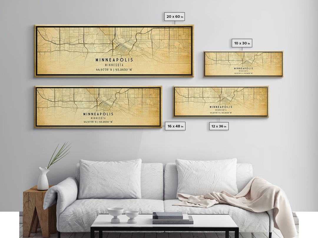 Minneapolis Panoramic map print poster or framed canvas, Minnesota map print poster canvas, Minneapolis road map print poster canvas