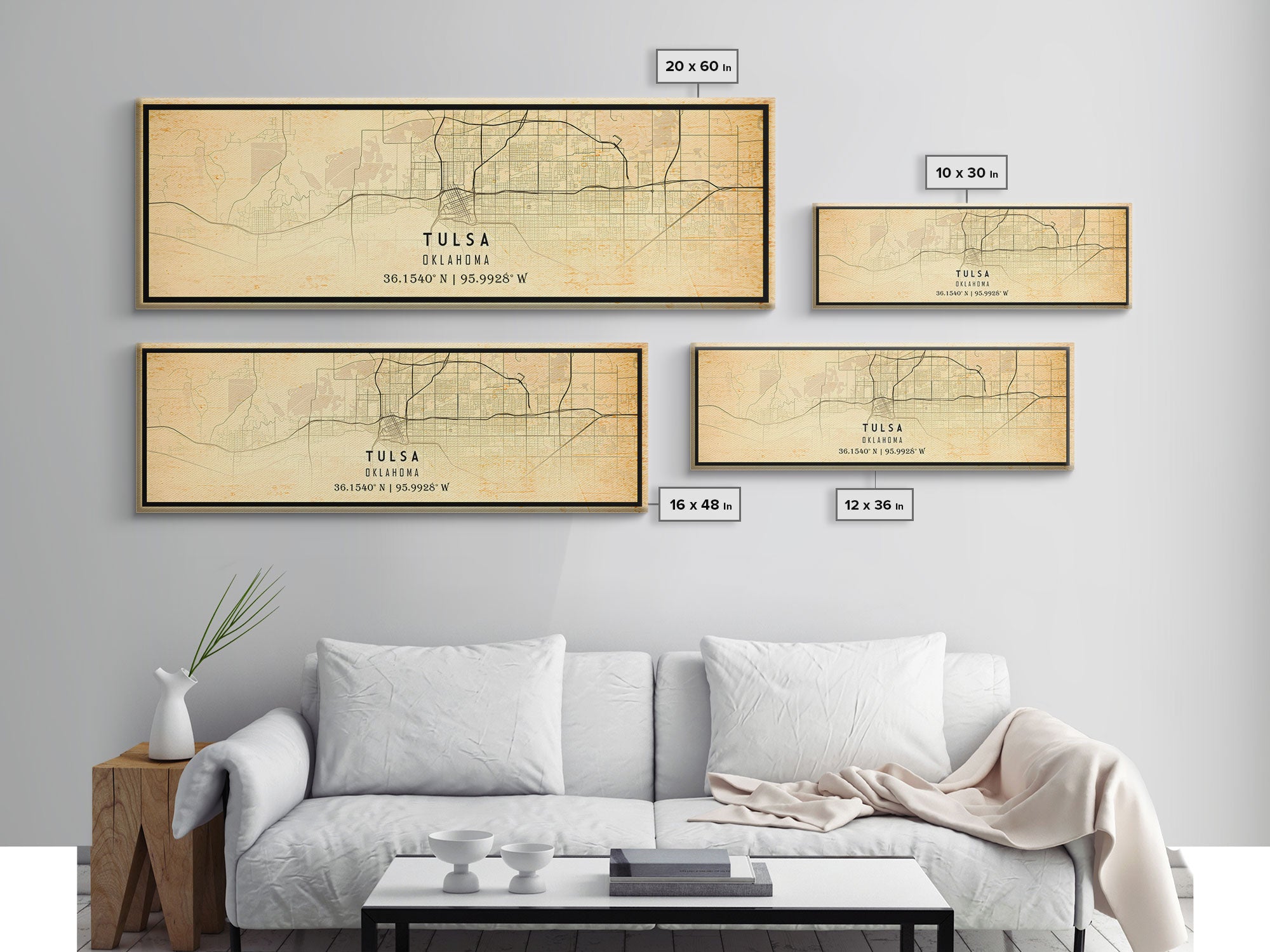 Panoramic Tulsa Map Art - Oklahoma - Custom City Streets Map Print -  University of Tulsa - Home Office Decor Map Decor Oklahoma Wall Art