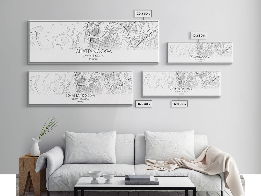 Panoramic Chattanooga City Map, Tennessee Art, Map Print, Minimalist Wall Art, Canvas Art, Housewarming Gift, Street Map Art, Closing Gift