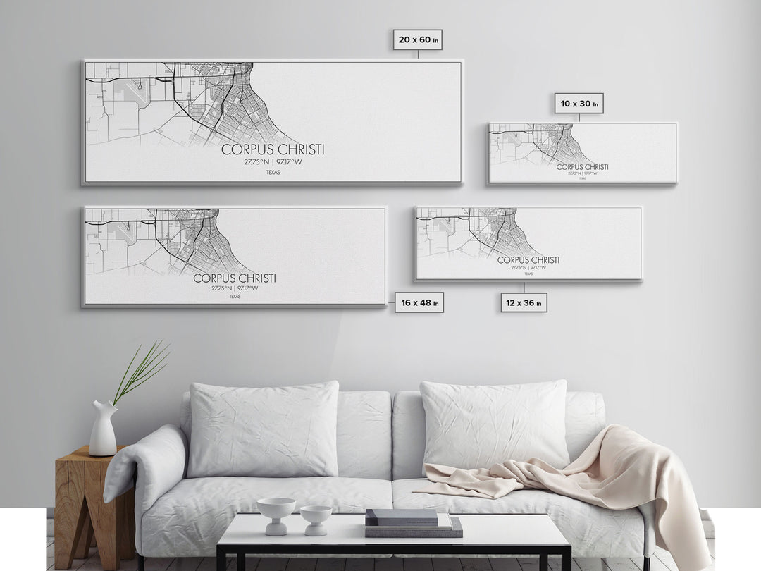 Panoramic Corpus Christi City Map, Texas Art, Map Print, Minimalist Wall Art, Canvas Art, Housewarming Gift, Street Map Art, Closing Gift