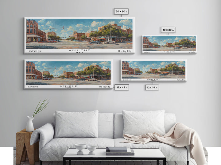 Abilene Texas Panoramic Painting, Watercolor Framed Canvas Print, Scenic City Art, Travel Poster, Home Decor, Wall Hanging, Gift Idea