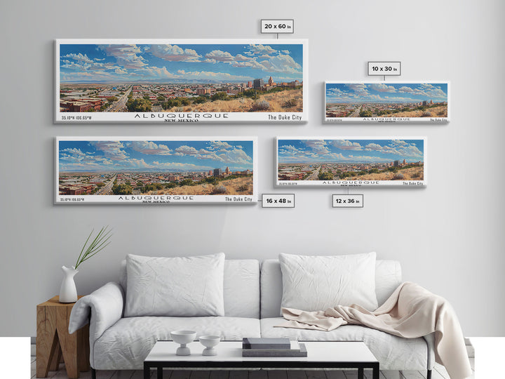 Albuquerque New Mexico Panoramic Painting, Watercolor Framed Canvas Print, Scenic City Art, Travel Poster, Home Decor, Office Wall Art, Gift Idea