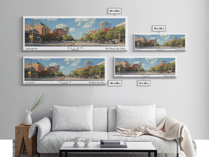 Allen Texas Panoramic Painting, Watercolor Framed Canvas Print, Scenic City Art, Travel Poster, Home Decor, Wall Hanging, Office Wall Art