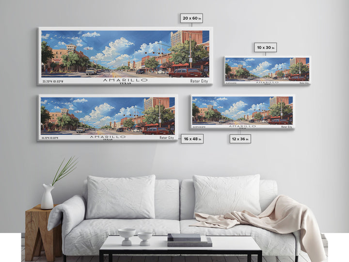 Amarillo Texas Panoramic Watercolor Painting, Framed Canvas Print, Scenic City Art, Travel Poster, Home Decor, Wall Art, Gift Idea