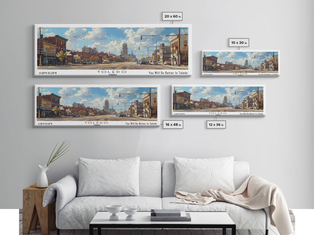 Toledo Ohio Panoramic Framed Canvas Print, Retro Style Wall Art, Living Room Decor, Unique Travel Poster, Artistic Office Gift, Original Artwork