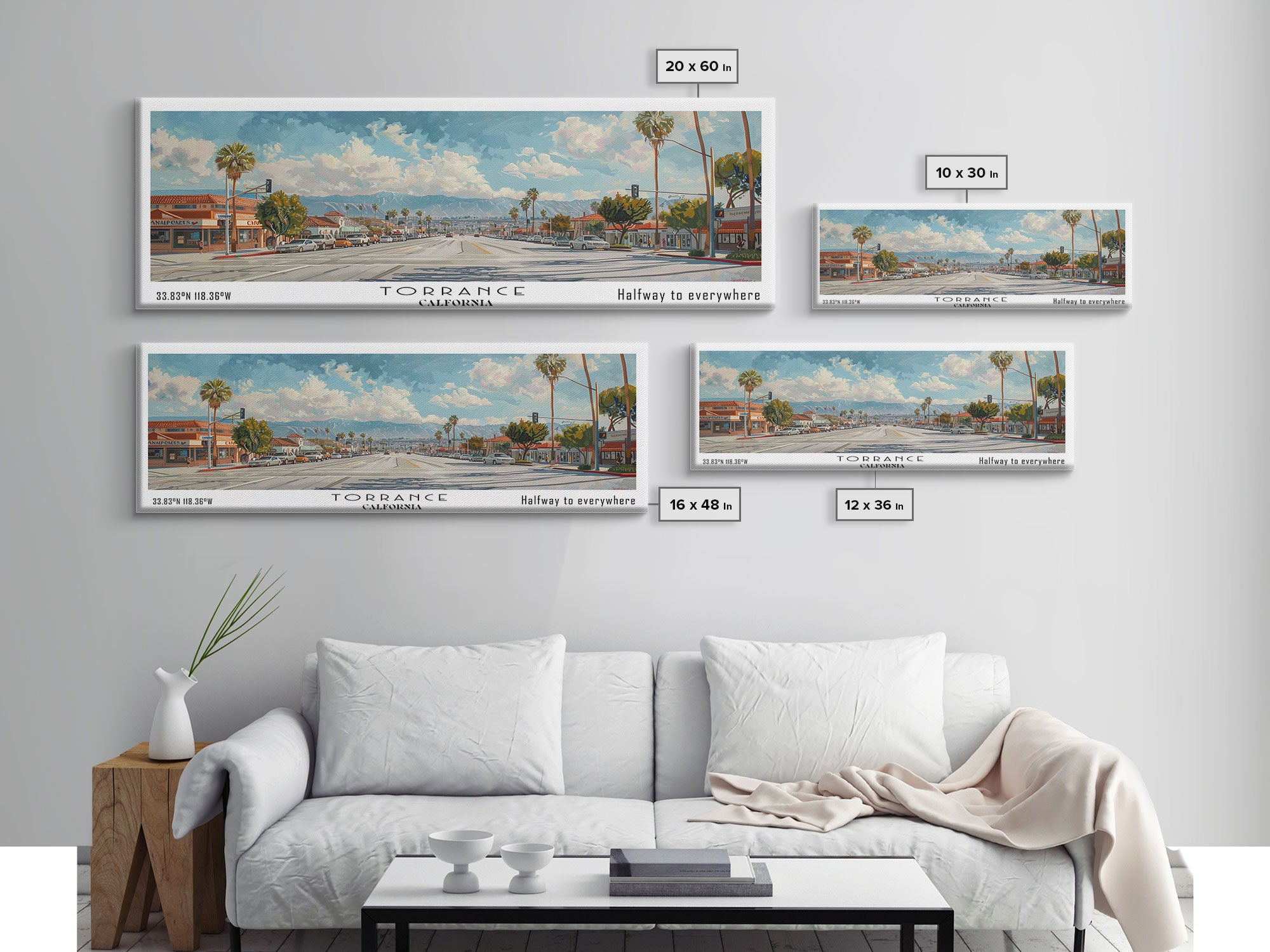 Torrance California Panoramic Art, Framed Canvas Print, Vintage Style Travel Poster, Unique Home Decor, Office Wall Art, Artistic Gift