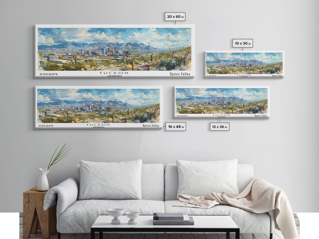 Tucson Arizona Panoramic Painting, Framed Canvas Print, Retro Travel Poster, Artistic Wall Art, Unique Living Room Decor, Office Gift Idea