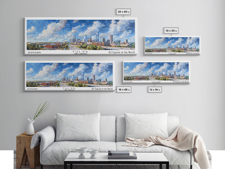 Tulsa Oklahoma Panoramic Painting, Framed Canvas Print, Vintage Travel Poster, Artistic Home Decor, Unique Office Wall Art, Gift Idea