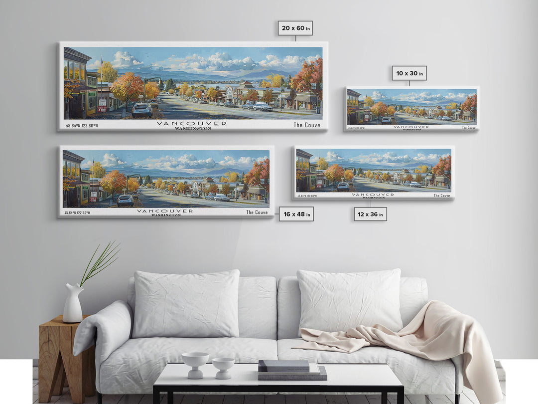 Vancouver Washington Panoramic Painting, Framed Canvas Print, Vintage Travel Poster, Artistic Wall Art, Unique Office Decor, Living Room Gift