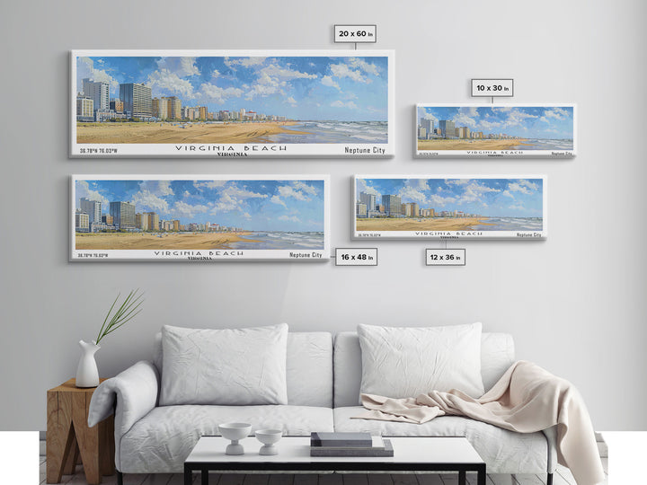 Virginia Beach Virginia Panoramic Framed Canvas Print, Vintage Travel Poster, Unique Wall Art, Artistic Living Room Decor, Office Gift, Home Decoration