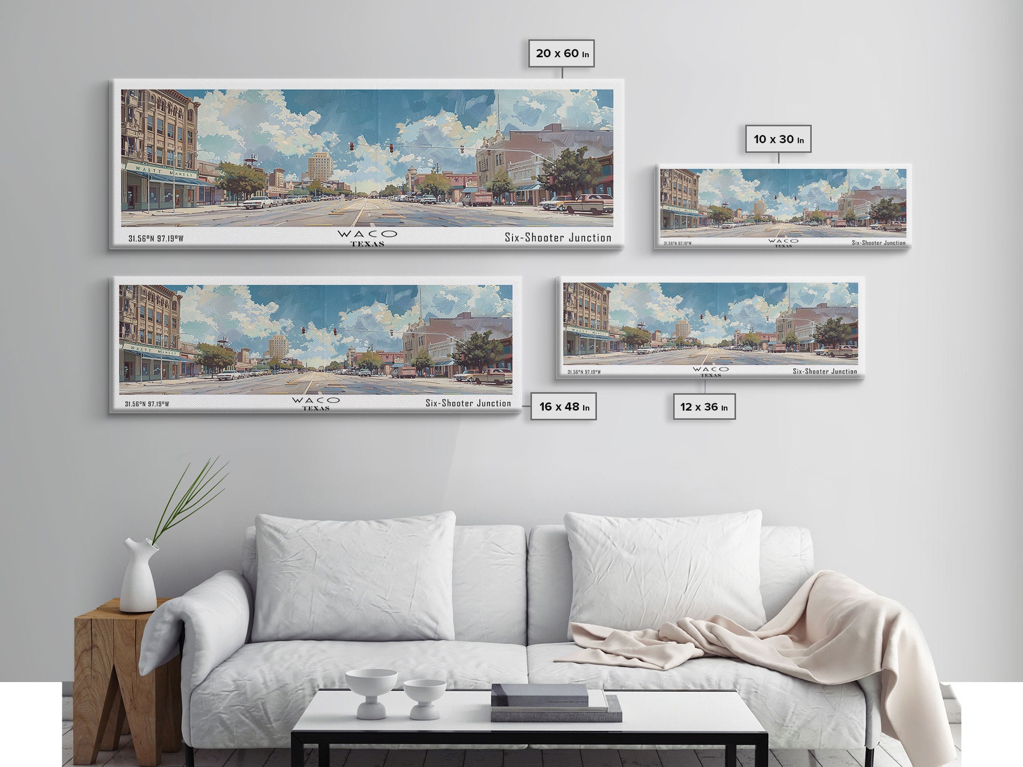 Waco Texas Panoramic Wall Art, Framed Canvas Print, Vintage Style Travel Poster, Artistic Home Decor, Unique Office Piece, Gift Idea