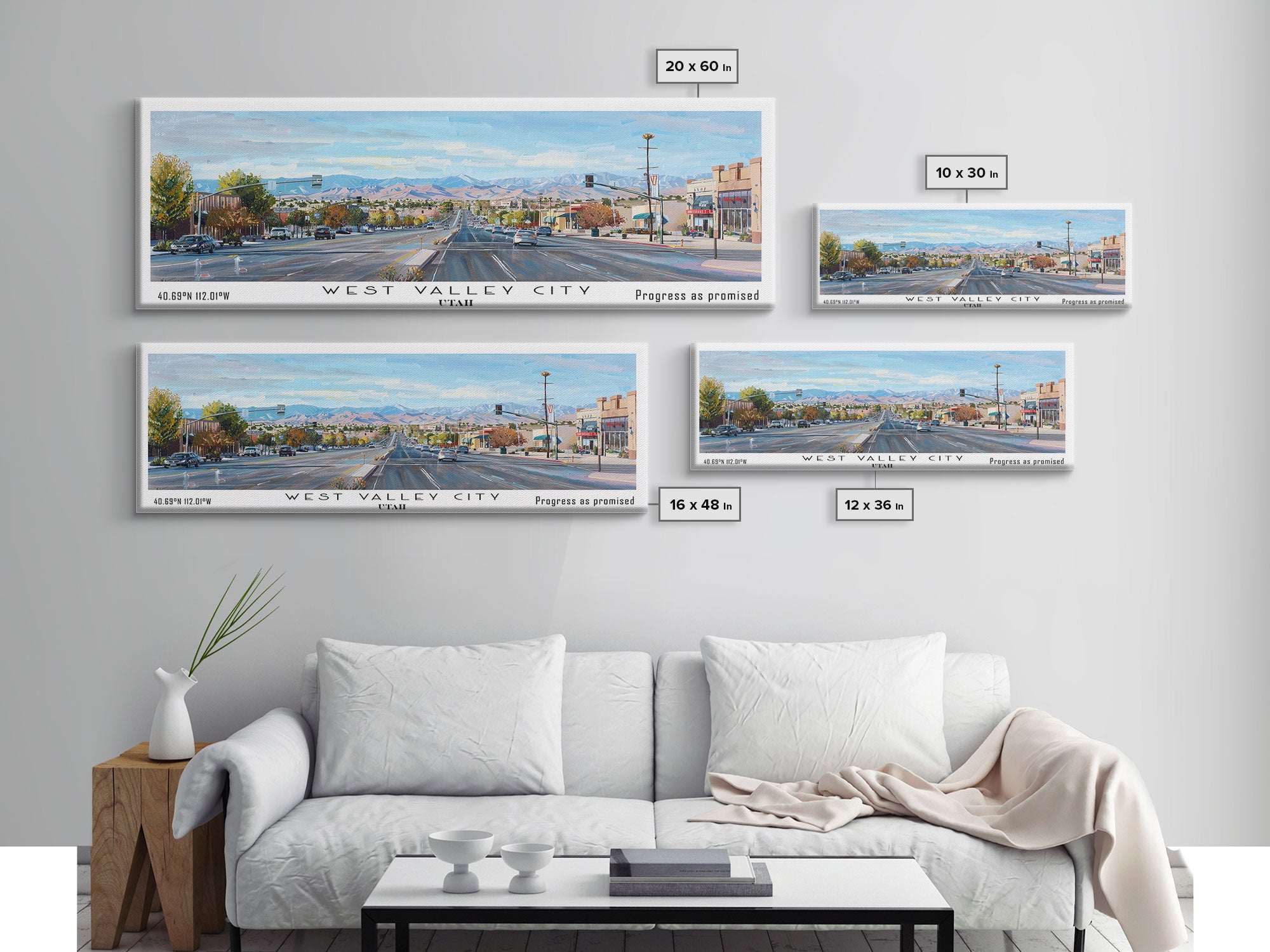 West Valley City Utah Panoramic Painting, Framed Canvas Print, Retro Style Travel Poster, Artistic Wall Art, Unique Office Decor, Living Room Gift