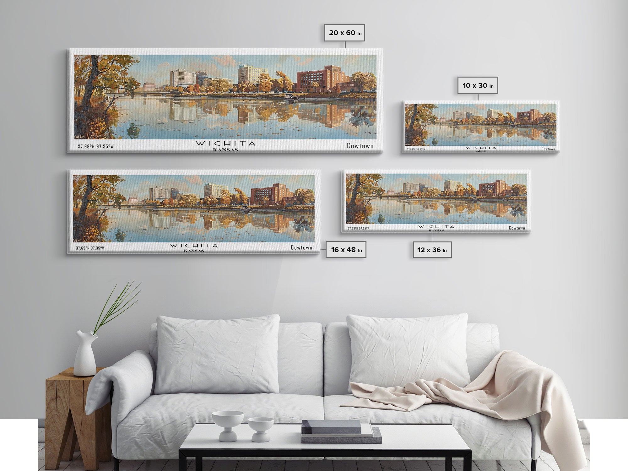 Wichita Kansas Panoramic Painting, Framed Canvas Print, Vintage Travel Poster, Artistic Home Decor, Unique Office Wall Art