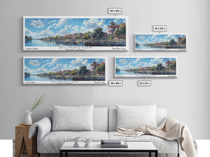 Wilmington North Carolina Panoramic Painting, Framed Canvas Print, Vintage Travel Poster, Artistic Wall Art, Unique Home Decor, Office Gift Idea