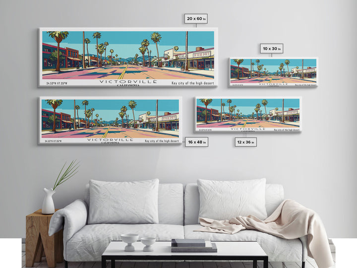 Victorville California Panoramic Art, Mid Century Modern Framed Canvas Print, Retro Pop Art Travel Poster, City Print, Living Room Decor