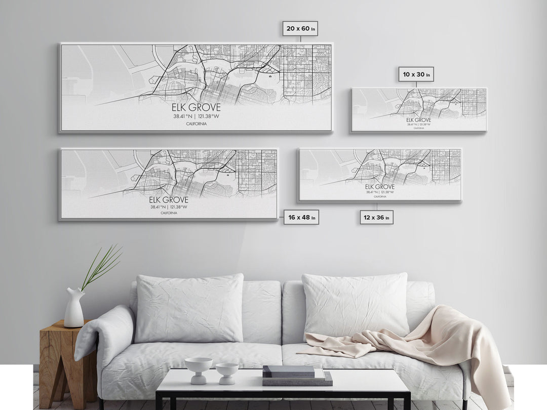 Panoramic Elk Grove City Map, California Art, Map Print, Minimalist Wall Art, Canvas Art, Housewarming Gift, Street Map Art, Closing Gift