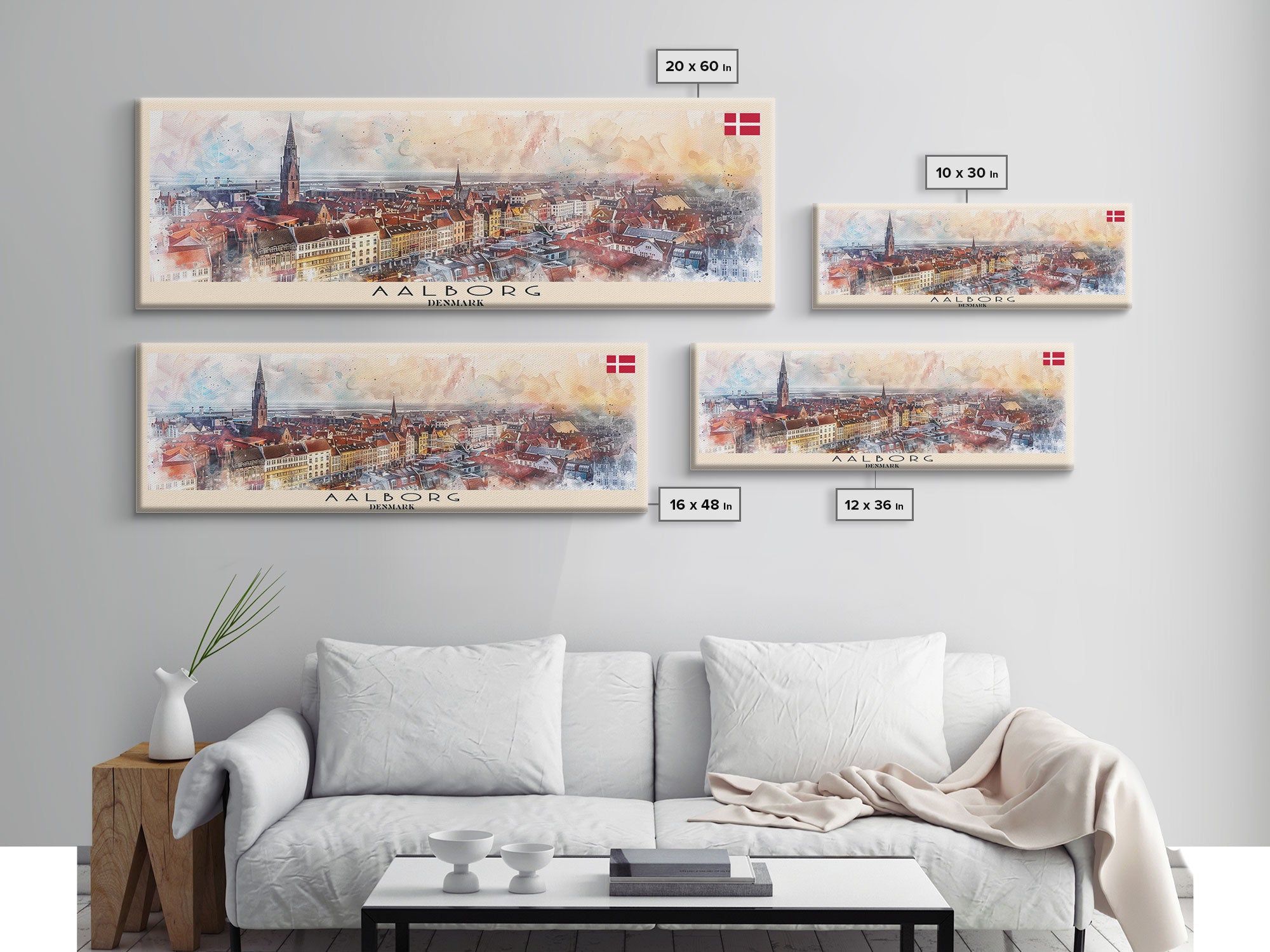 Aalborg Denmark Travel Print Wall Art, Panoramic City Art, Travel Art, Wall Decor, Vacation Gift, Framed Canvas Print Or Metal Art