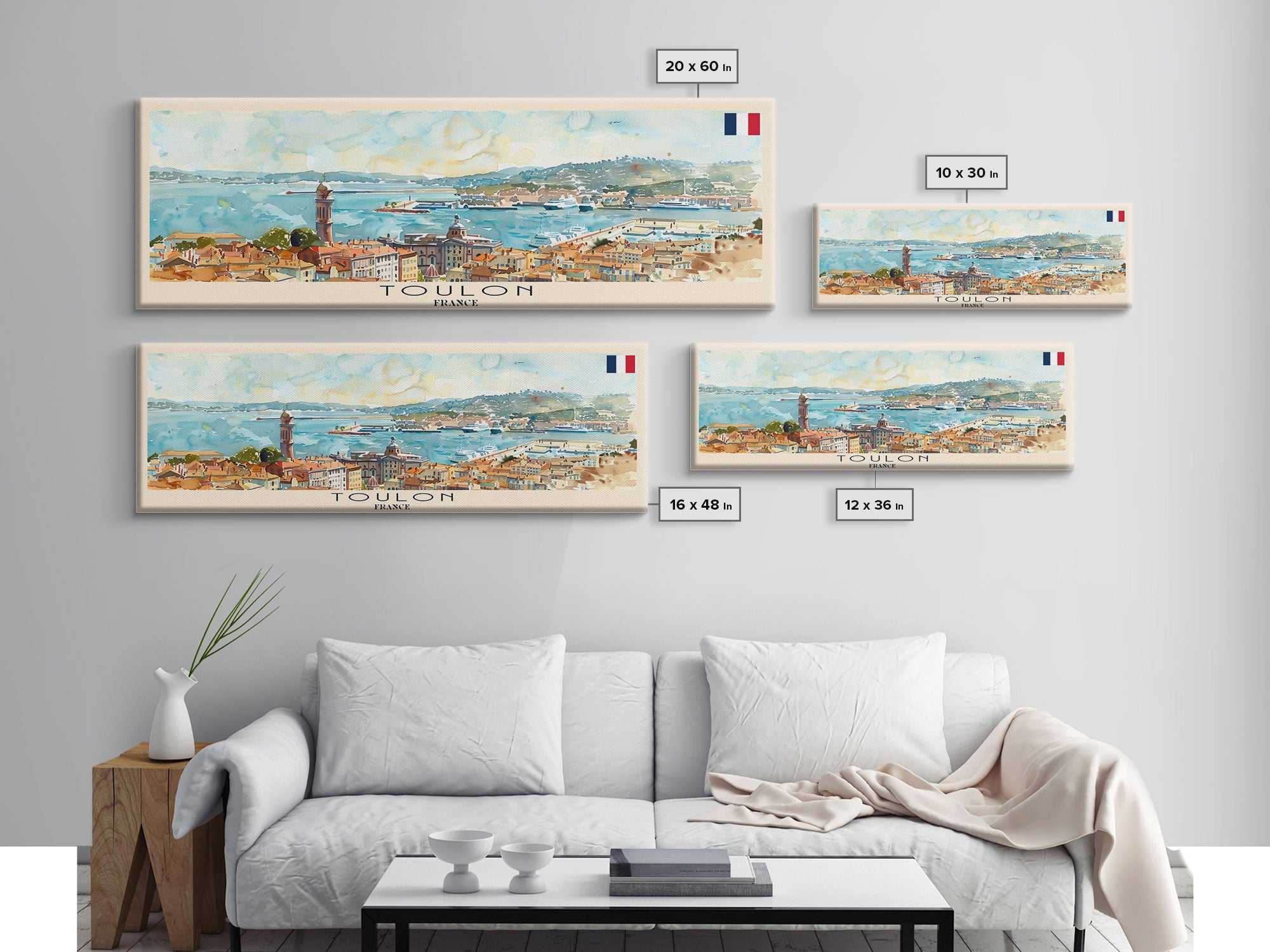 Toulon France Panoramic Travel Poster, Framed Canvas Print or Metal Wall Art, Travel Art, Home Decor, Panoramic Painting, Midcentury Art