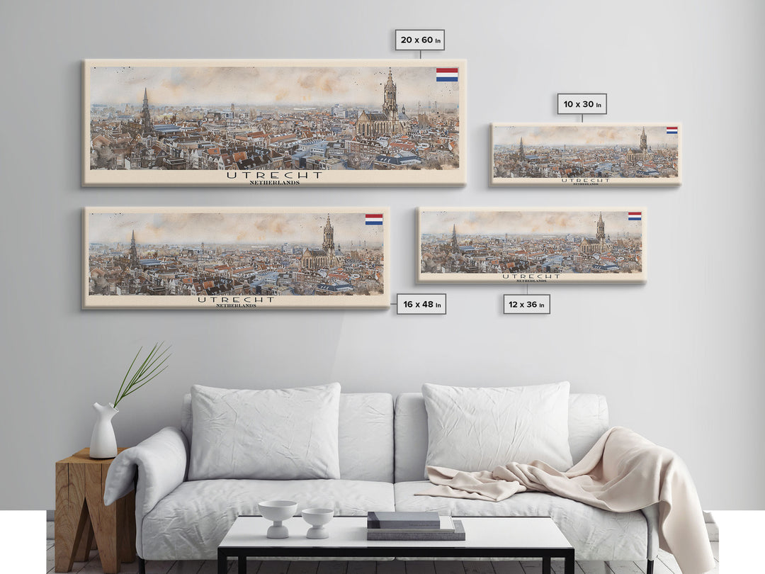 Utrecht Netherlands Travel Print Wall Art, Panoramic City Art, Travel Art, Wall Decor, Vacation Gift, Framed Canvas Print Or Metal Art