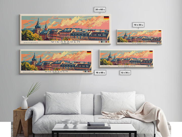 Wiesbaden Germany Travel Print Wall Art, Panoramic City Art, Travel Art, Wall Decor, Vacation Gift, Framed Canvas Print Or Metal Art