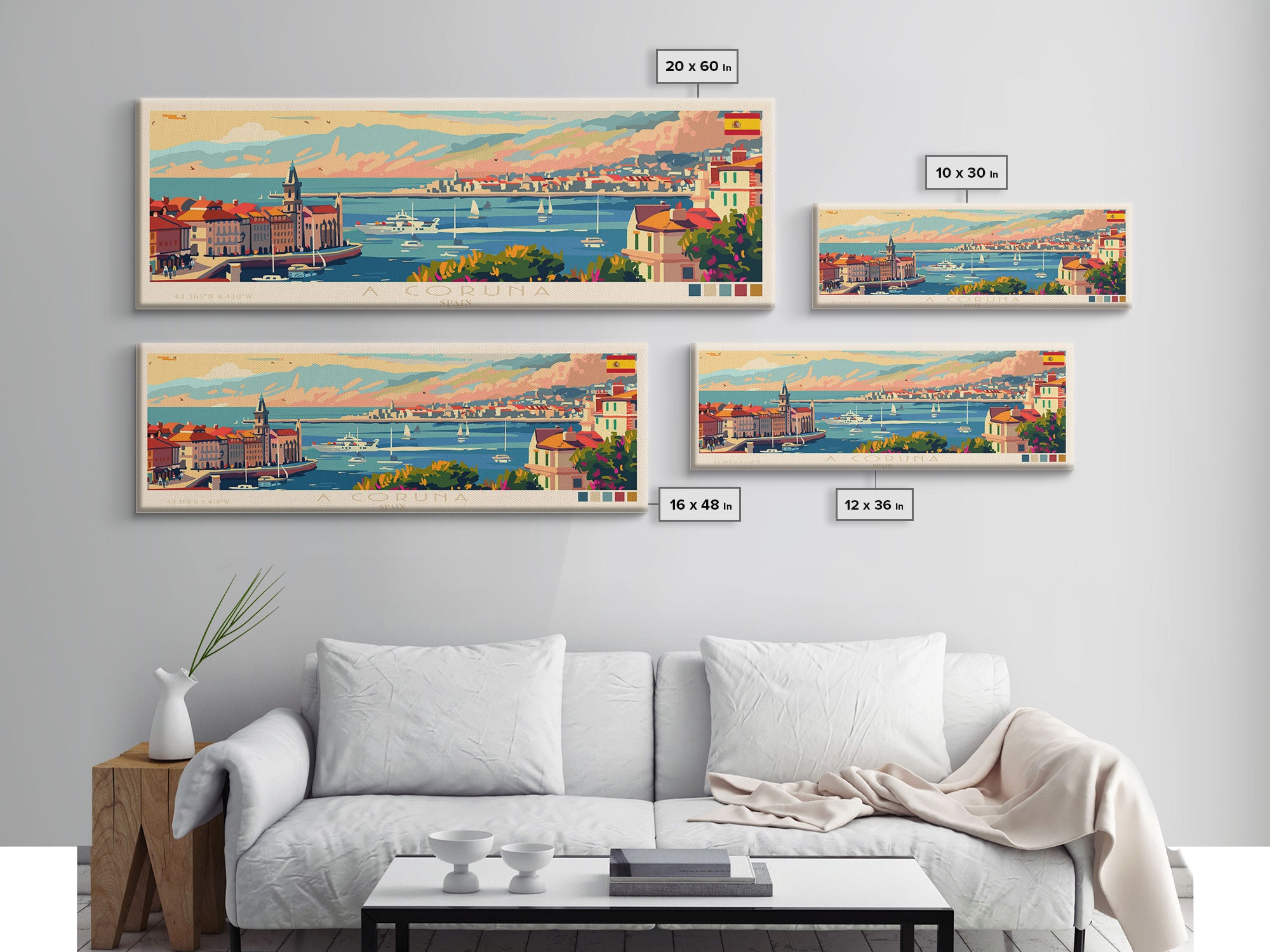 A Coruña Spain Travel Art, City Art, Framed Canvas Print or Metal Wall Art, Europe Travel Poster, Panoramic Wall Art, Extra Wide Wall Art