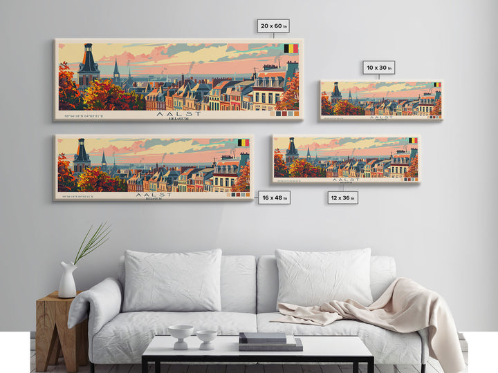 Aalst Belgium Travel Print Wall Art, Panoramic City Art, Travel Art, Wall Decor, Vacation Gift, Framed Canvas Print Or Metal Art