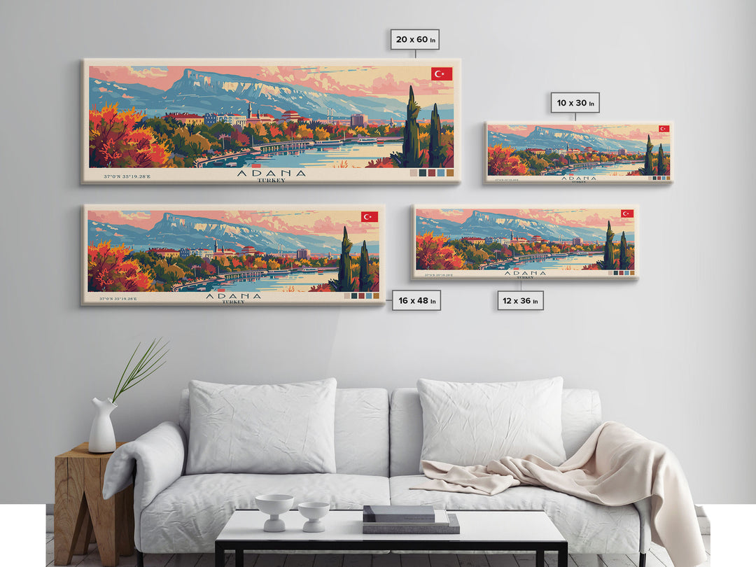 Adana Turkey  Travel Art, City Art, Framed Canvas Print or Metal Wall Art, Europe Travel Poster, Panoramic Wall Art, Extra Wide Wall Art