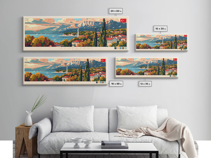 Adapazar Turkey Panoramic Travel Poster, Framed Canvas Print or Metal Wall Art, Travel Art, Home Decor, Panoramic Painting, Midcentury Art