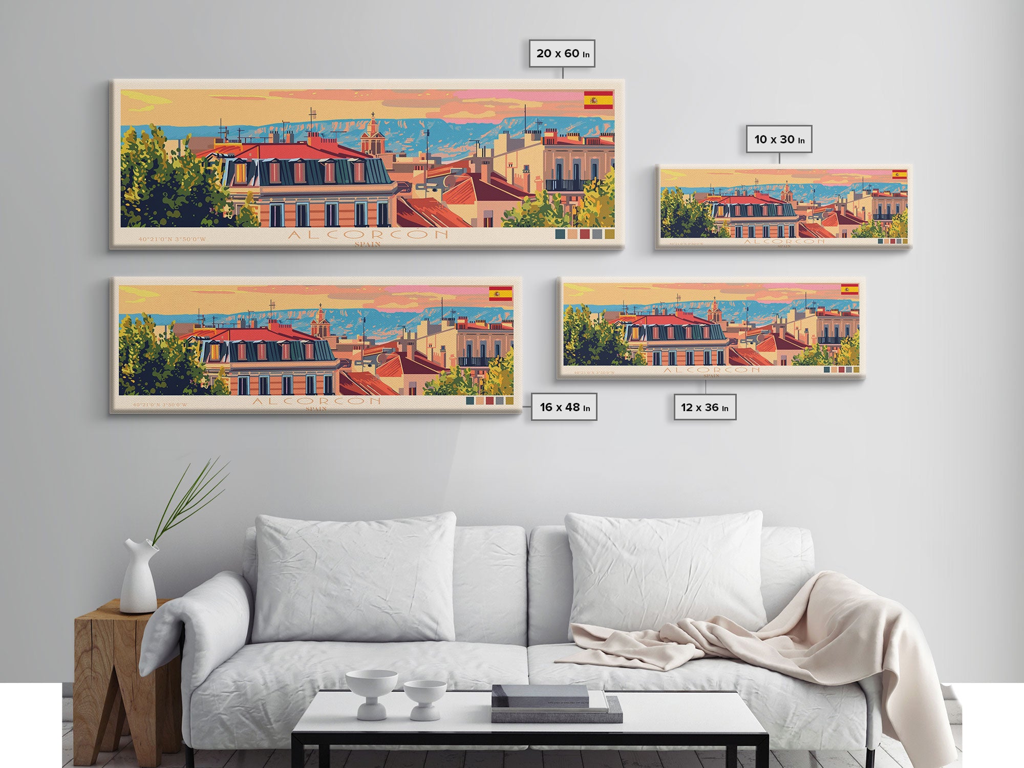 Alcorcón Spain Panoramic Travel Poster, Framed Canvas Print or Metal Wall Art, Travel Art, Home Decor, Panoramic Painting, Midcentury Art