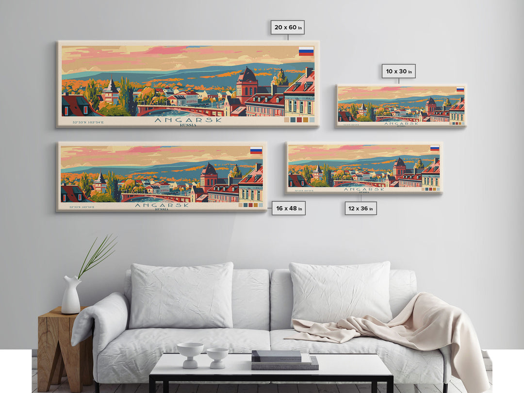 Angarsk Russia Panoramic Travel Poster, Framed Canvas Print or Metal Wall Art, Travel Art, Home Decor, Panoramic Painting, Midcentury Art