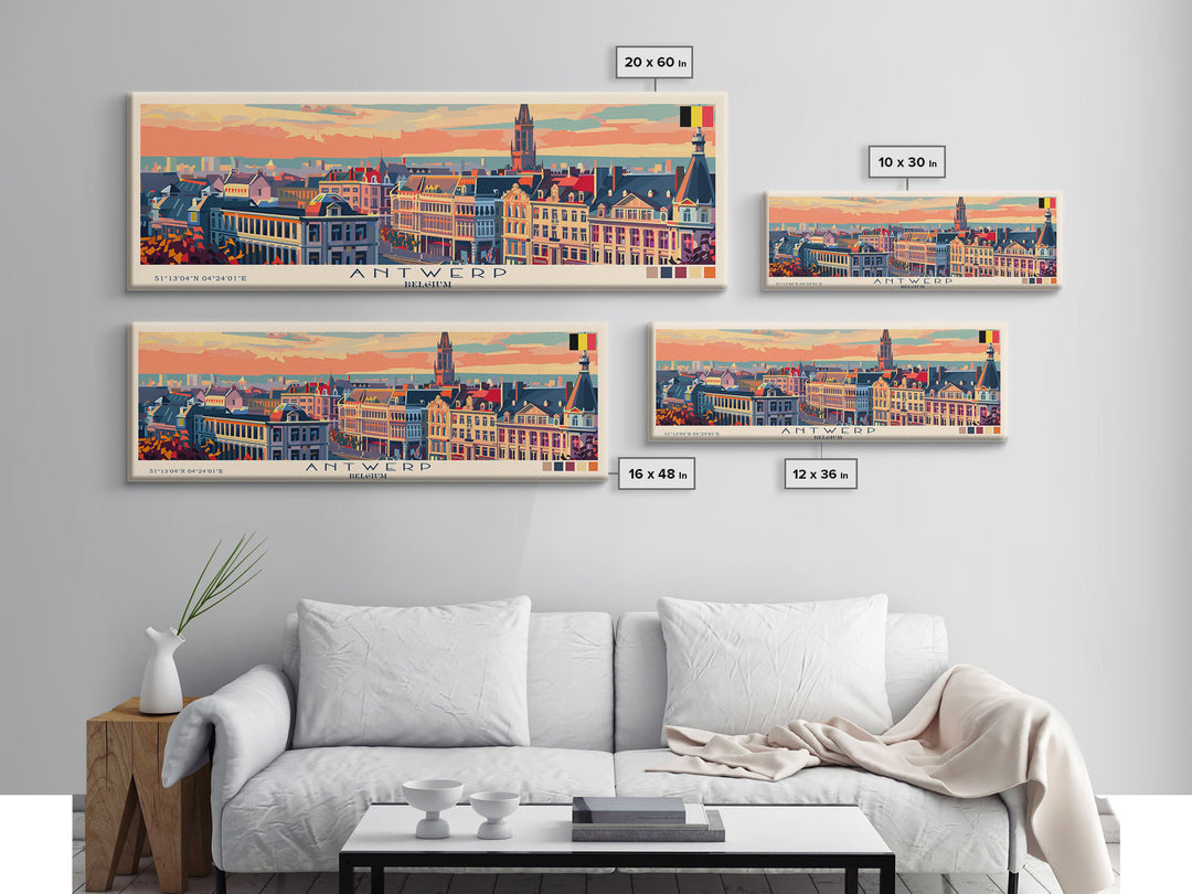 Antwerp Belgium Wall Art, Panoramic Travel Poster, Panoramic Framed Canvas Print, City Wall Art, Wall Hanging Home Decor, Travel Art