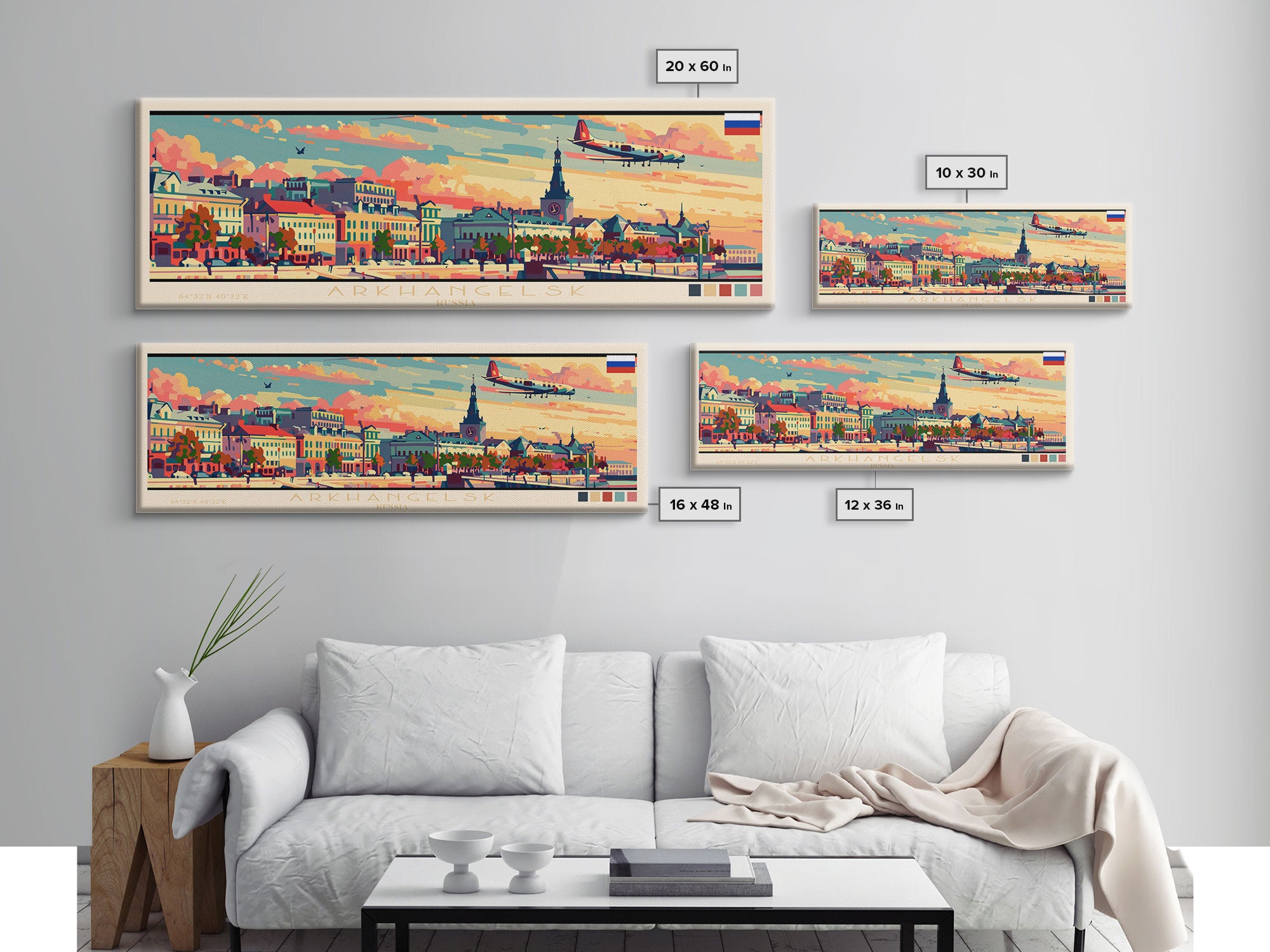 Arkhangelsk Russia Panoramic Travel Poster, Framed Canvas Print or Metal Wall Art, Travel Art, Home Decor, Panoramic Painting, Midcentury Art