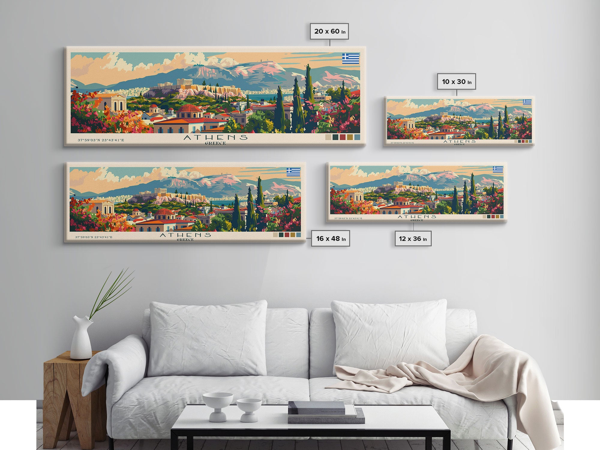 Athens Greece Travel Art, City Art, Framed Canvas Print or Metal Wall Art, Europe Travel Poster, Panoramic Wall Art, Extra Wide Wall Art