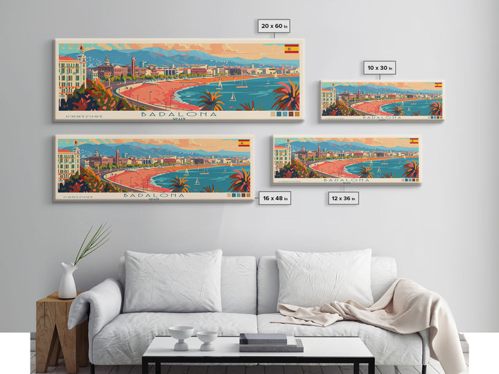 Badalona Spain Travel Print Wall Art, Panoramic City Art, Travel Art, Wall Decor, Vacation Gift, Framed Canvas Print Or Metal Art