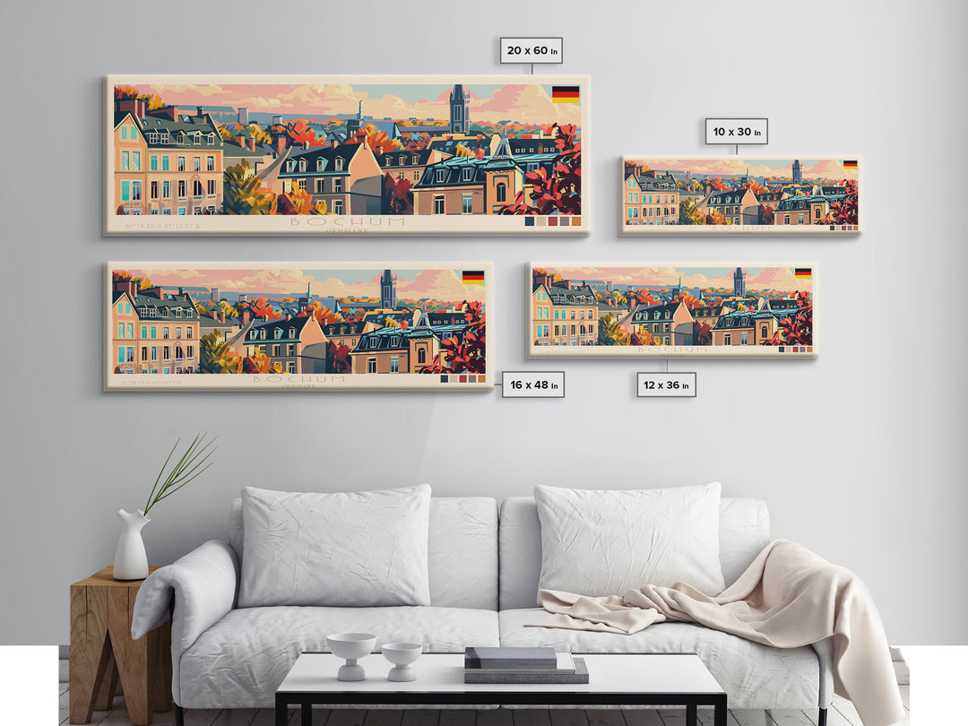 Bochum Germany Panoramic Travel Poster, Framed Canvas Print or Metal Wall Art, Travel Art, Home Decor, Panoramic Painting, Midcentury Art