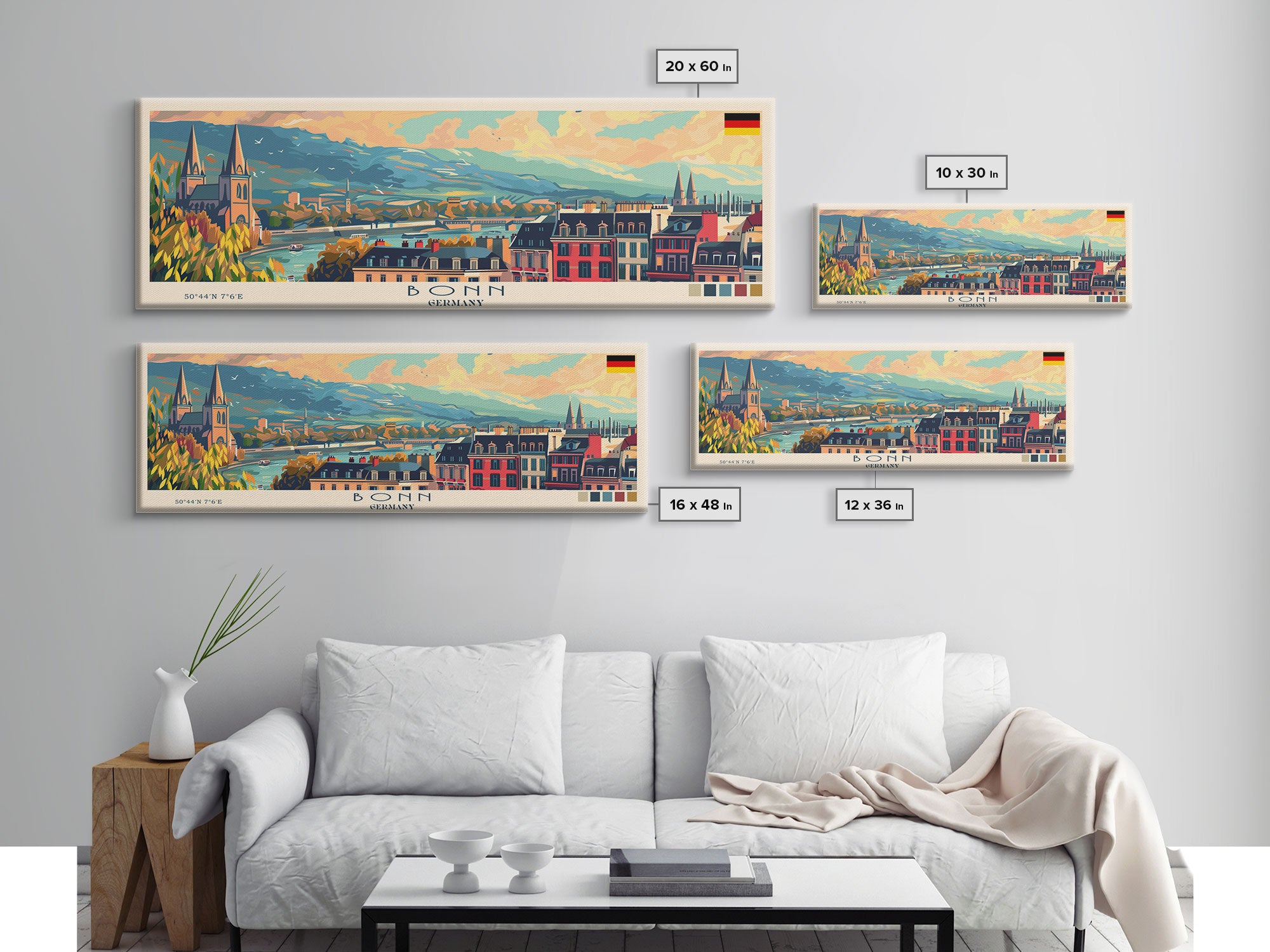 Bonn Germany Travel Print Wall Art, Panoramic City Art, Travel Art, Wall Decor, Vacation Gift, Framed Canvas Print Or Metal Art