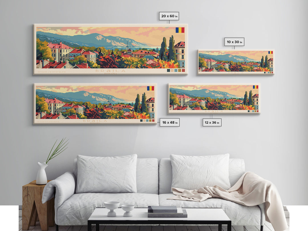 Braila Romania Travel Art, City Art, Framed Canvas Print or Metal Wall Art, Europe Travel Poster, Panoramic Wall Art, Extra Wide Wall Art