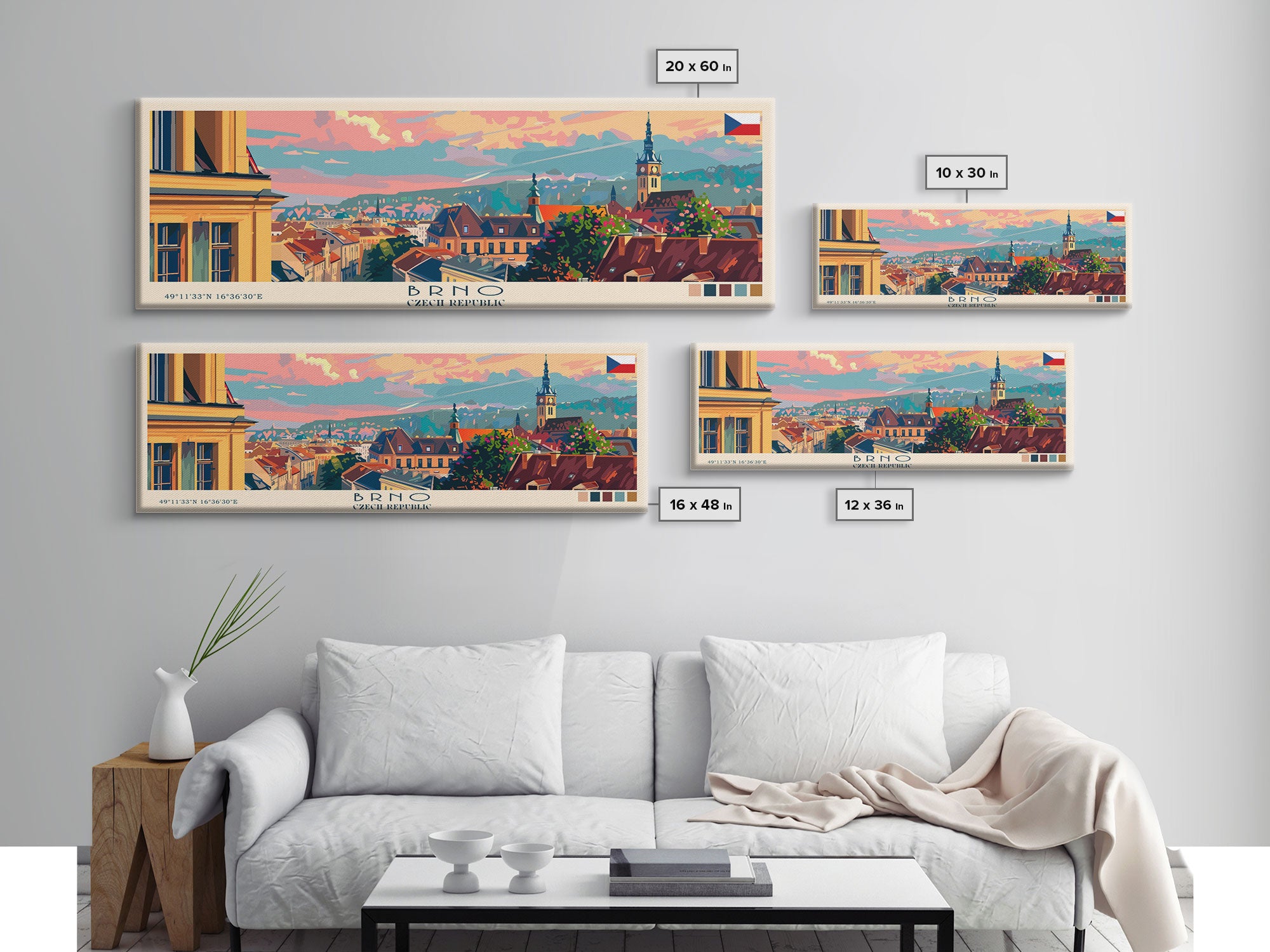 Brno CzechRepublic art Travel Print Wall Art, Panoramic City Art, Travel Art, Wall Decor, Vacation Gift, Framed Canvas Print Or Metal Art