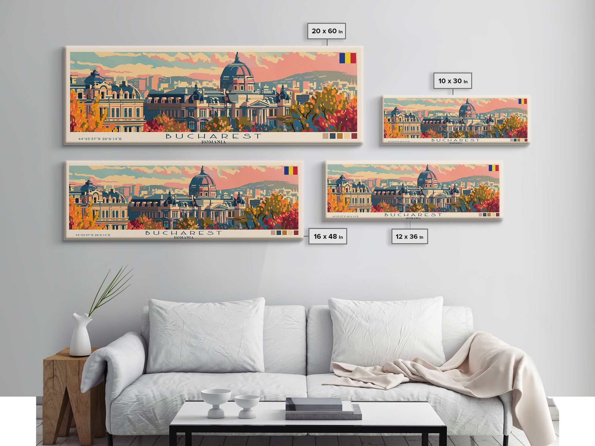 Bucharest Romania Wall Art, Panoramic Travel Poster, Panoramic Framed Canvas Print, City Wall Art, Wall Hanging Home Decor, Travel Art