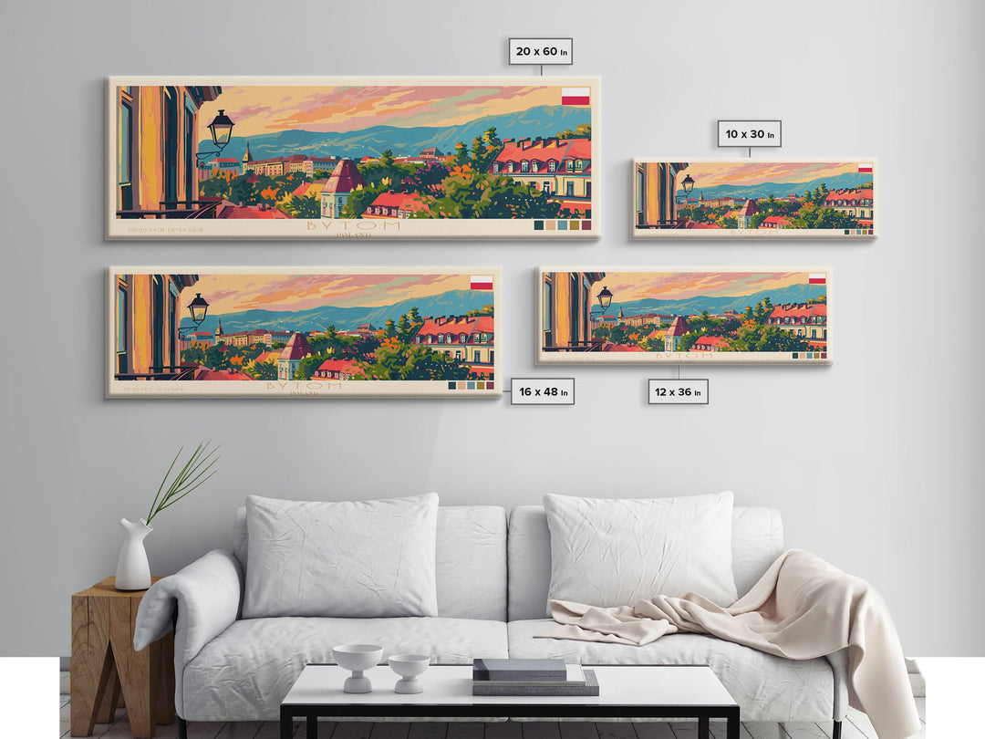 Bytom Poland Panoramic Travel Poster, Framed Canvas Print or Metal Wall Art, Travel Art, Home Decor, Panoramic Painting, Midcentury Art