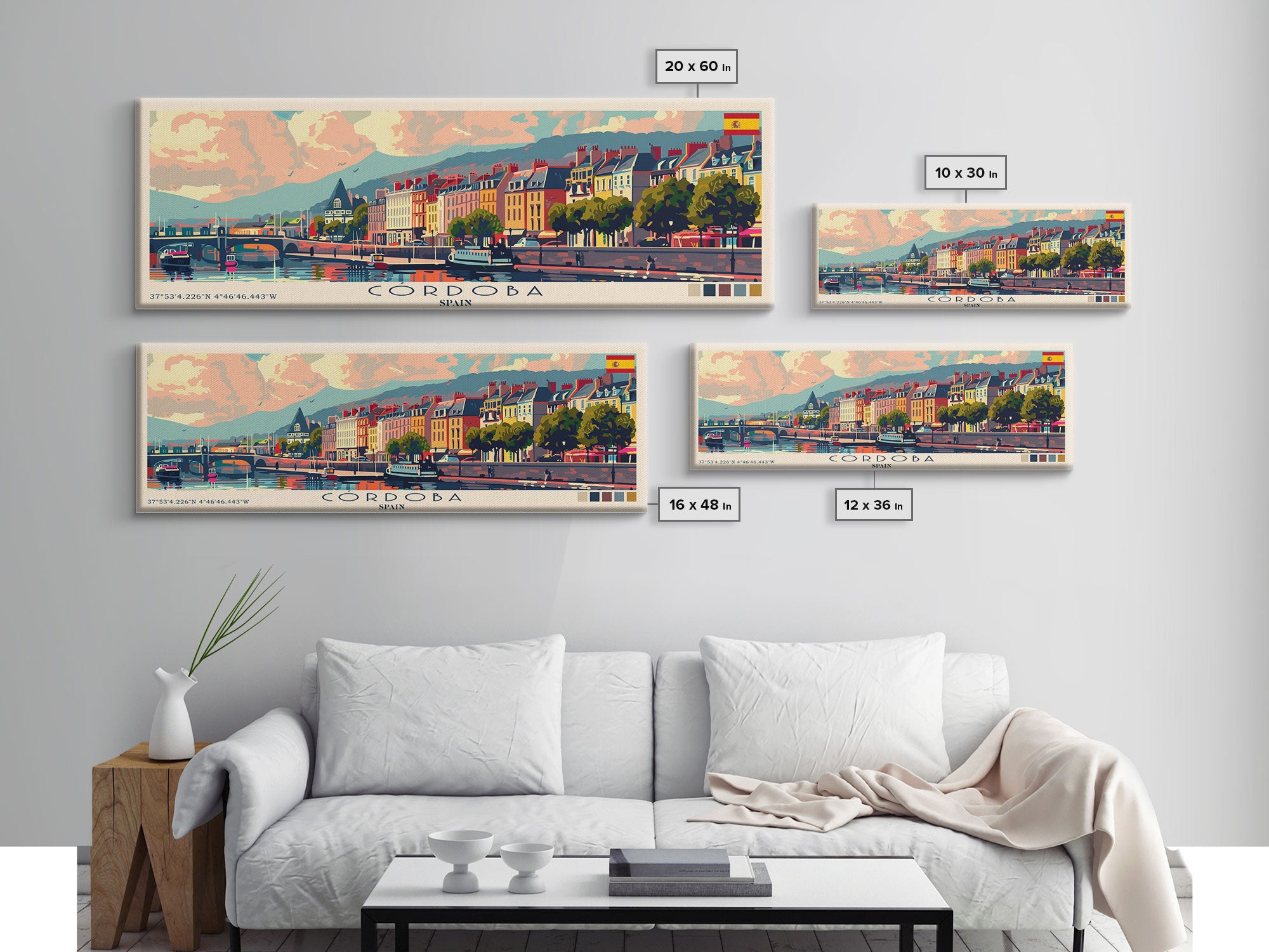 Cordoba Spain Travel Art, City Art, Framed Canvas Print or Metal Wall Art, Europe Travel Poster, Panoramic Wall Art, Extra Wide Wall Art