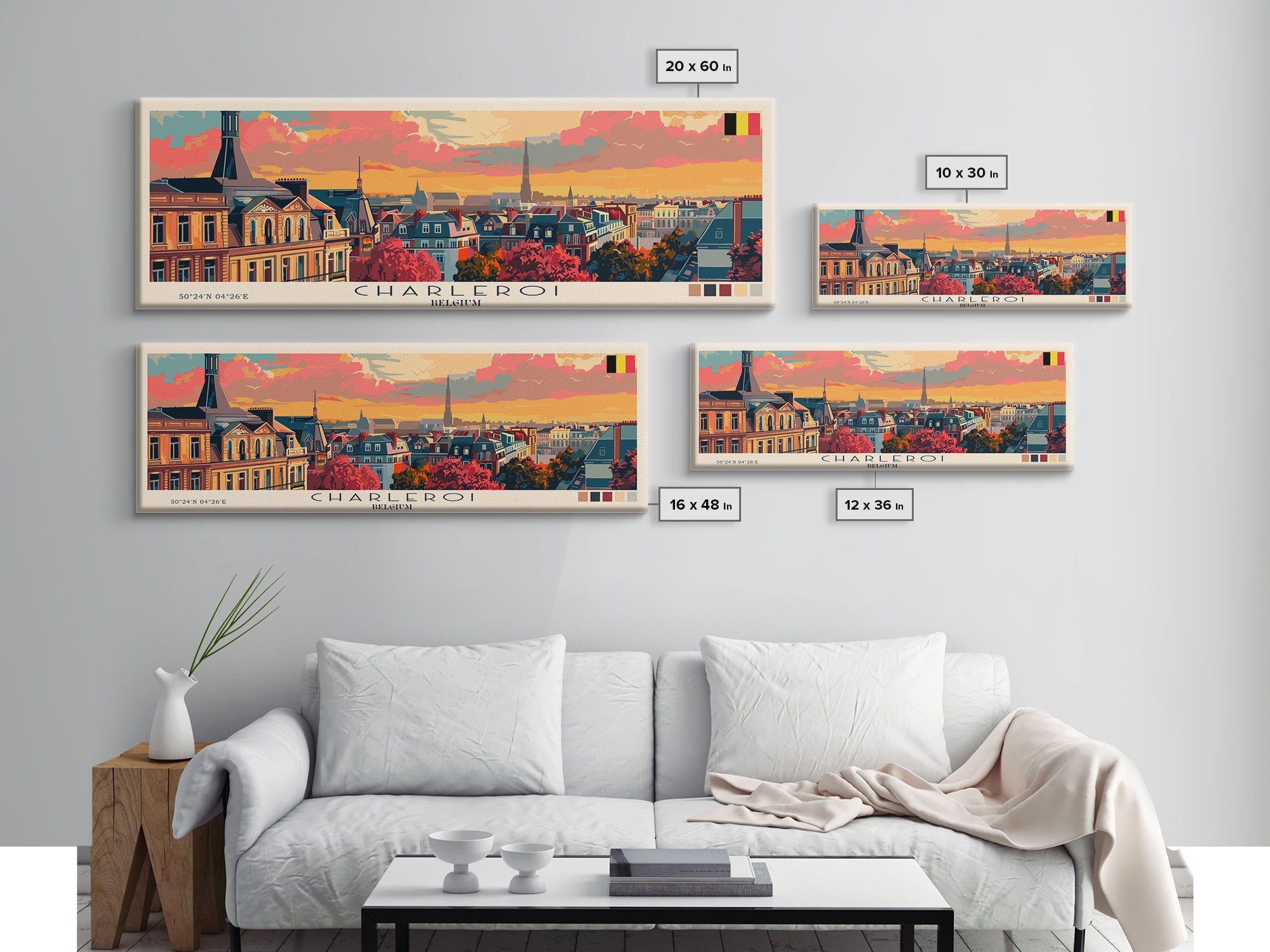 Charleroi Belgium Travel Print Wall Art, Panoramic City Art, Travel Art, Wall Decor, Vacation Gift, Framed Canvas Print Or Metal Art