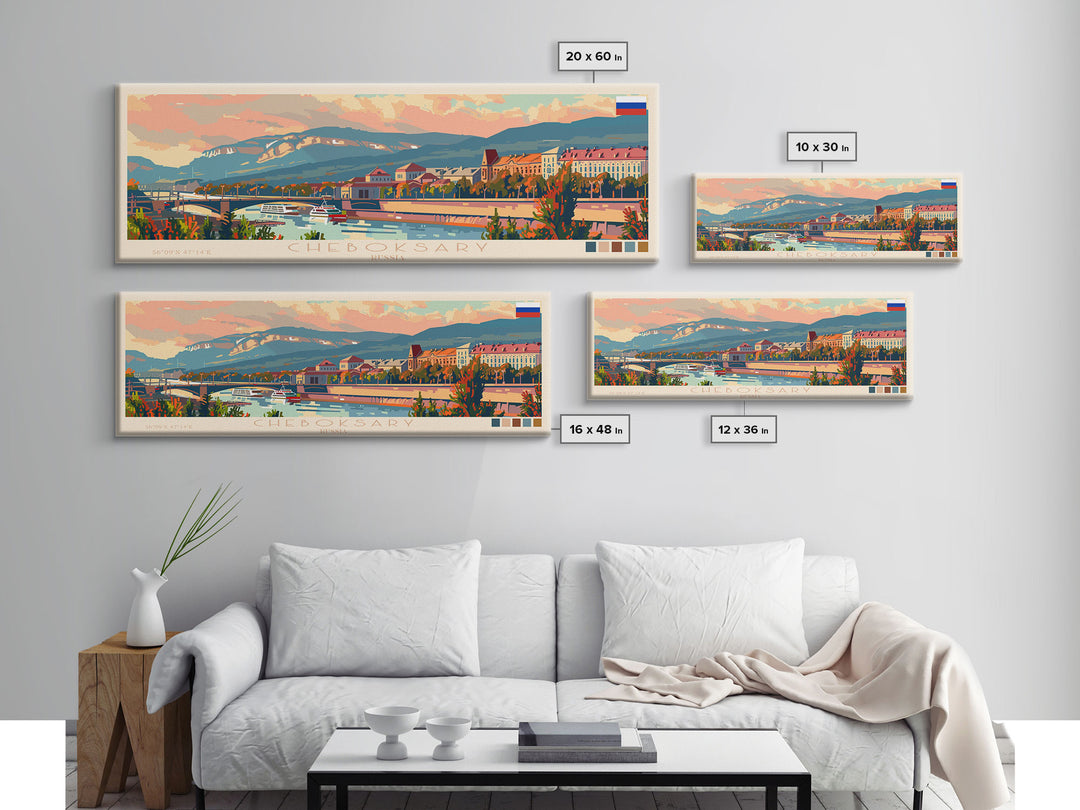 Cheboksary Russia Travel Art, City Art, Framed Canvas Print or Metal Wall Art, Europe Travel Poster, Panoramic Wall Art, Extra Wide Wall Art