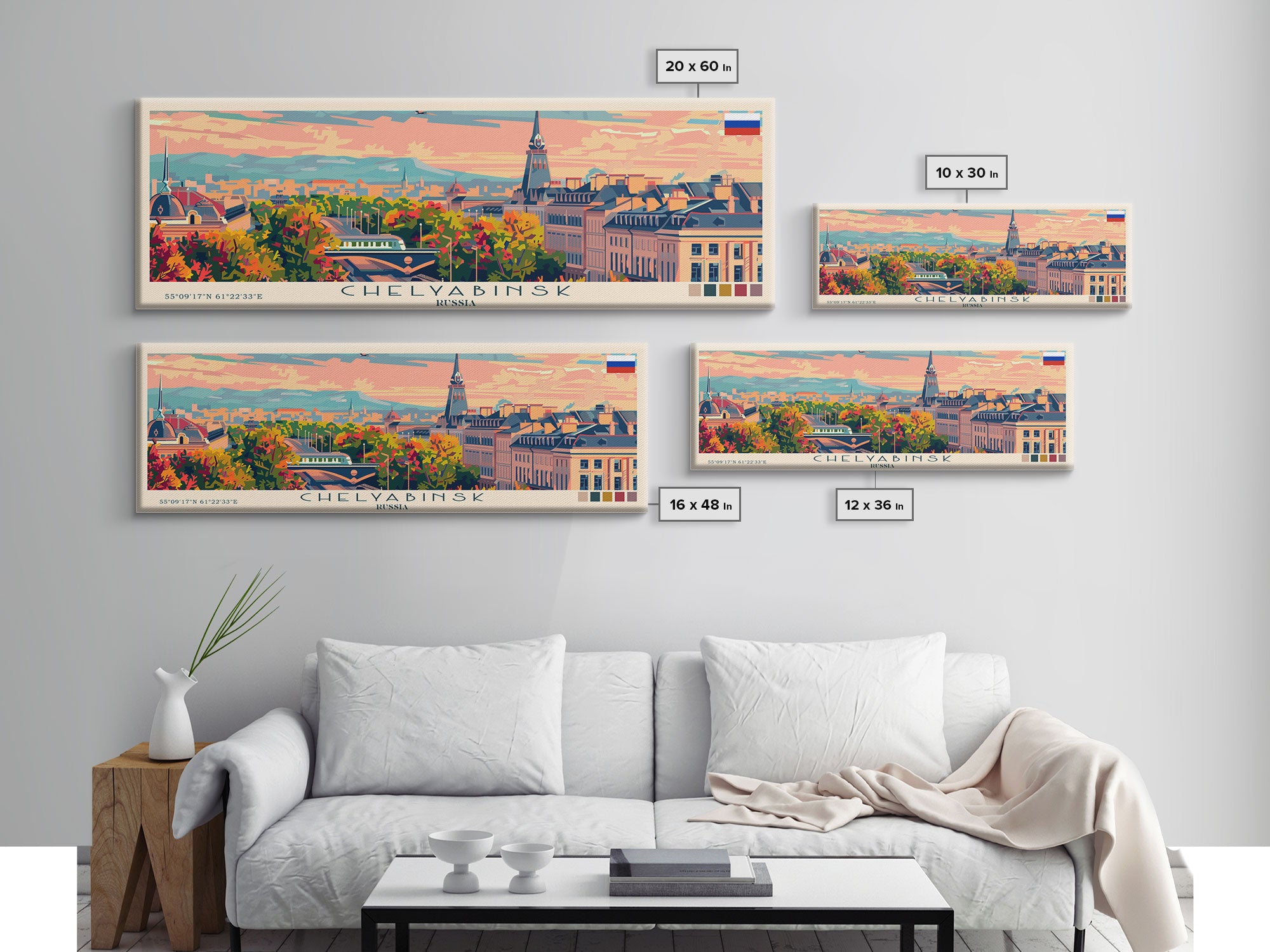 Chelyabinsk Russia Panoramic Travel Poster, Framed Canvas Print or Metal Wall Art, Travel Art, Home Decor, Panoramic Painting, Midcentury Art