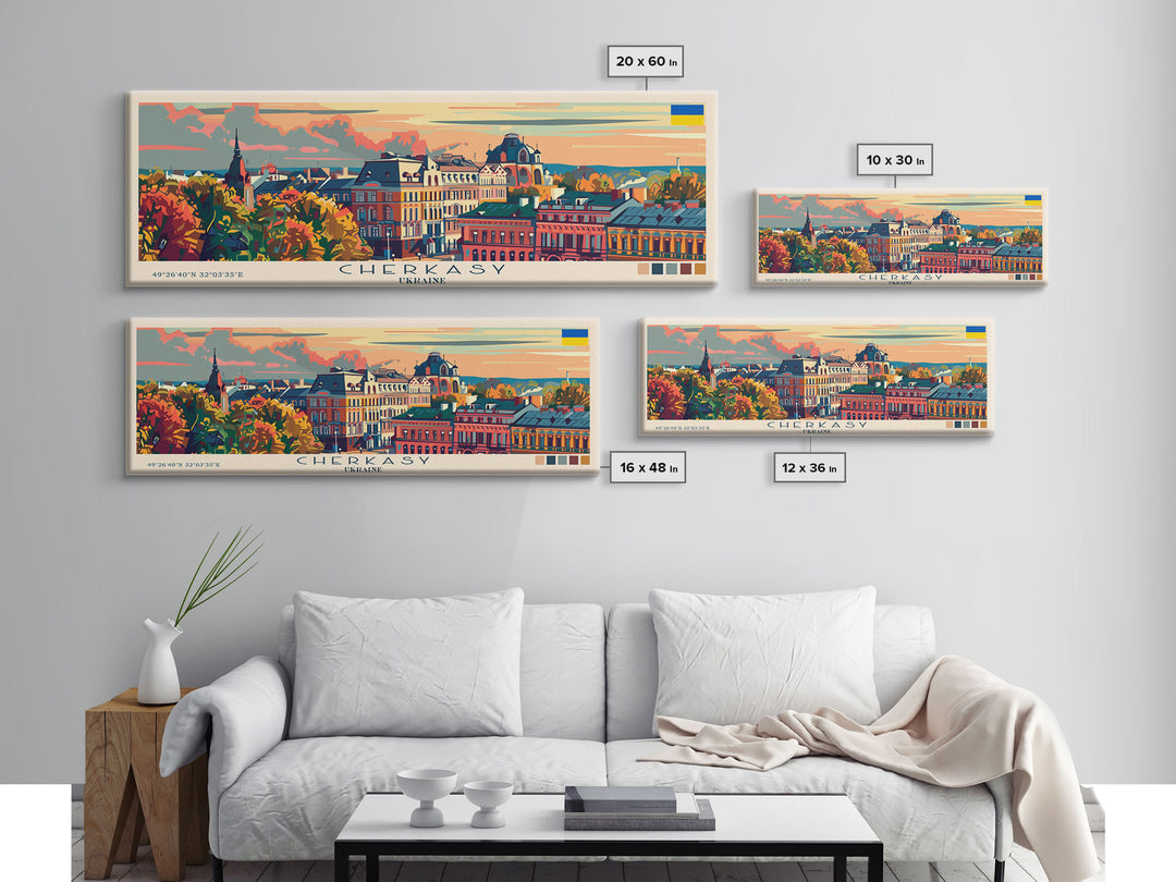 Cherkasy Ukraine Travel Art, City Art, Framed Canvas Print or Metal Wall Art, Europe Travel Poster, Panoramic Wall Art, Extra Wide Wall Art