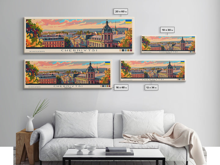 Chernihiv Ukraine Panoramic Travel Poster, Framed Canvas Print or Metal Wall Art, Travel Art, Home Decor, Panoramic Painting, Midcentury Art