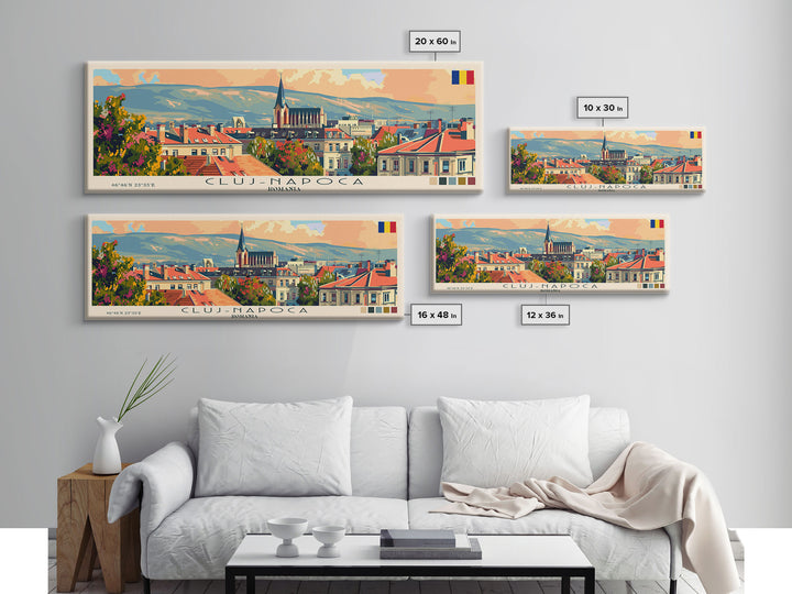 Cluj Napoca Romania Travel Print Wall Art, Panoramic City Art, Travel Art, Wall Decor, Vacation Gift, Framed Canvas Print Or Metal Art