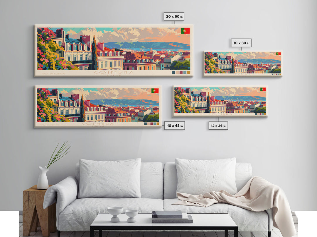 Coimbra Portugal Travel Art, City Art, Framed Canvas Print or Metal Wall Art, Europe Travel Poster, Panoramic Wall Art, Extra Wide Wall Art