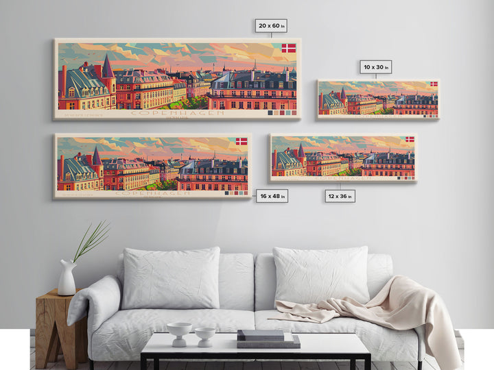 Copenhagen Denmark Travel Print Wall Art, Panoramic City Art, Travel Art, Wall Decor, Vacation Gift, Framed Canvas Print Or Metal Art