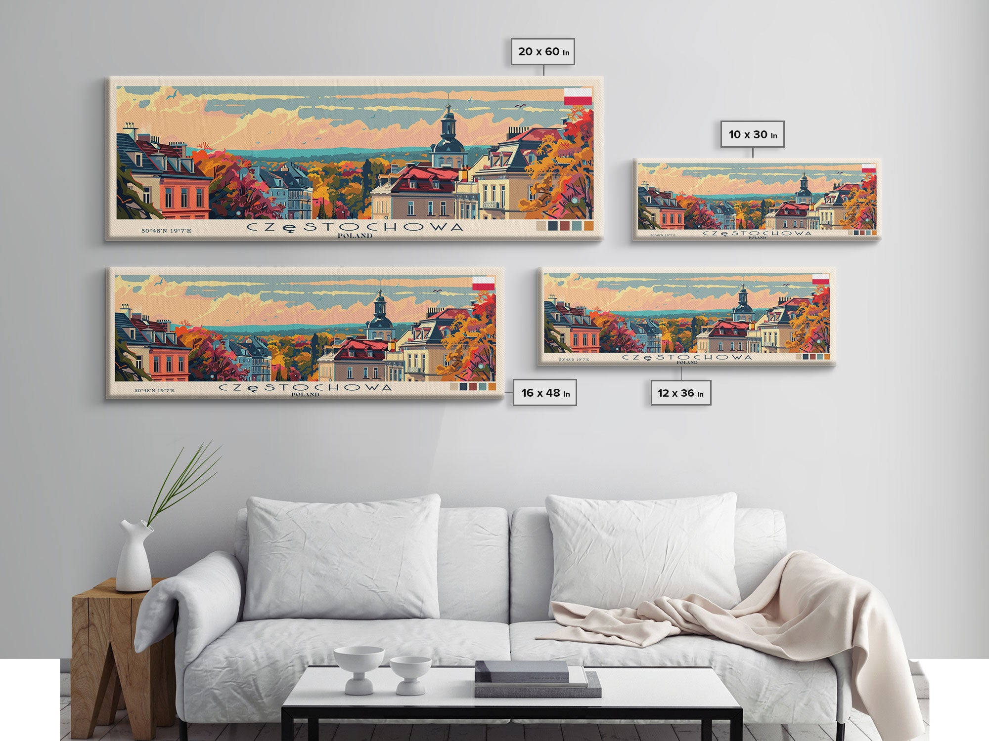 Czestochowa Poland Travel Art, City Art, Framed Canvas Print or Metal Wall Art, Europe Travel Poster, Panoramic Wall Art, Extra Wide Wall Art